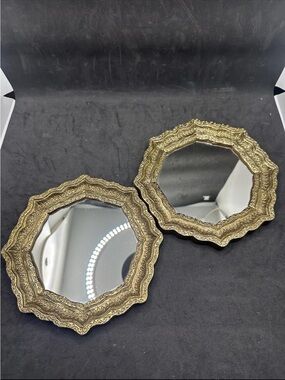 VTG 2 Burwood GoldTone Octagon Mirrors Wall Hanging MCM Hollywood Regency 6 1/2”